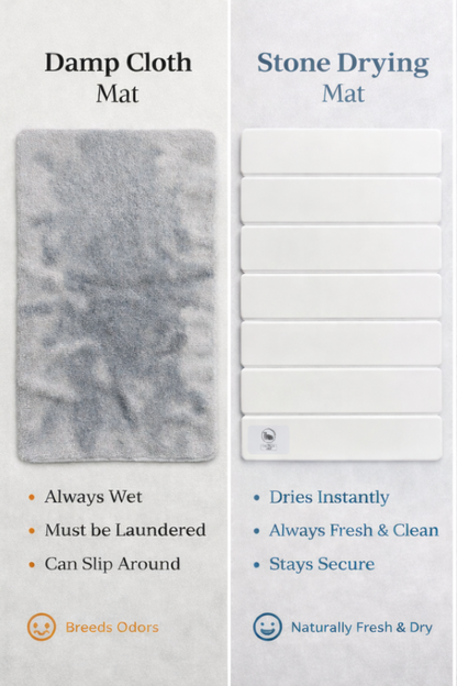 Stone drying mat comparison graphic